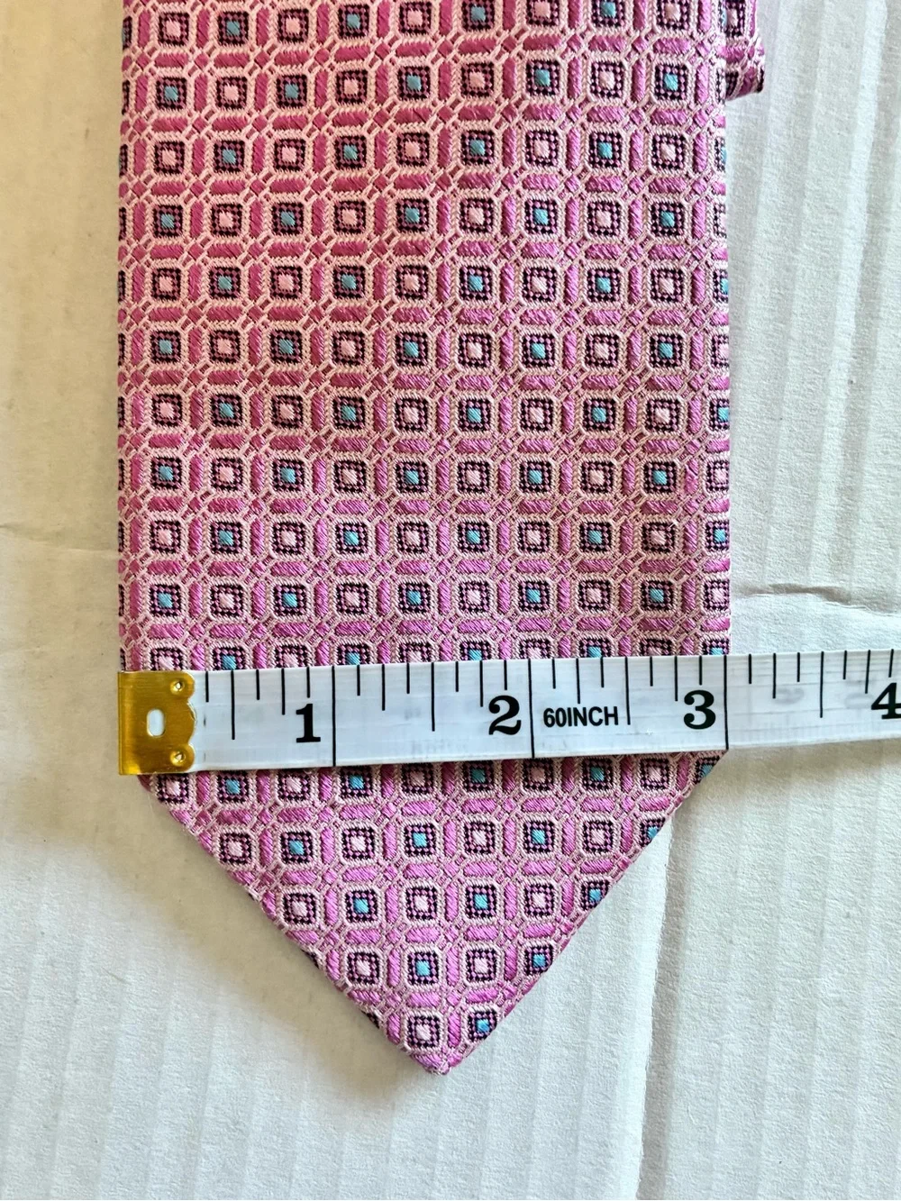 John W.Nordstrom Pink Blue textured Jacquard silk graphic geometric neck tie